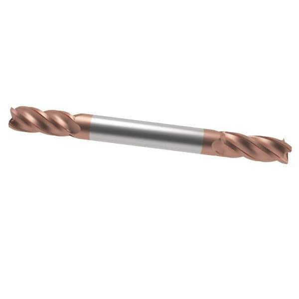 Accupro - 15/64", 1/2" LOC, 1/4" Shank Diam, 2-1/2" OAL, 4 Flute, Solid Carbide Square End Mill - Double End, TiCN Finish, Spiral Flute, 40° Helix, Centercutting, Right Hand Cut, Right Hand Flute - Exact Tool & Supply