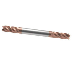 Accupro - 15/64", 1/2" LOC, 1/4" Shank Diam, 2-1/2" OAL, 4 Flute, Solid Carbide Square End Mill - Double End, TiCN Finish, Spiral Flute, 40° Helix, Centercutting, Right Hand Cut, Right Hand Flute - Exact Tool & Supply