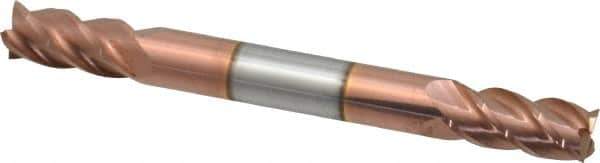 Accupro - 1/4", 1/2" LOC, 1/4" Shank Diam, 2-1/2" OAL, 4 Flute, Solid Carbide Square End Mill - Double End, TiCN Finish, Spiral Flute, 40° Helix, Centercutting, Right Hand Cut, Right Hand Flute - Exact Tool & Supply
