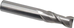 Accupro - 9/16", 1-1/4" LOC, 9/16" Shank Diam, 3-1/2" OAL, 2 Flute, Solid Carbide Square End Mill - Single End, Uncoated, Spiral Flute, 40° Helix, Centercutting, Right Hand Cut, Right Hand Flute - Exact Tool & Supply
