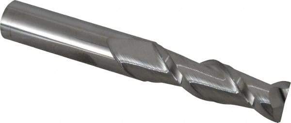 Accupro - 5/8", 2-1/8" LOC, 5/8" Shank Diam, 4-5/8" OAL, 2 Flute, Solid Carbide Square End Mill - Single End, Uncoated, Spiral Flute, 40° Helix, Centercutting, Right Hand Cut, Right Hand Flute - Exact Tool & Supply