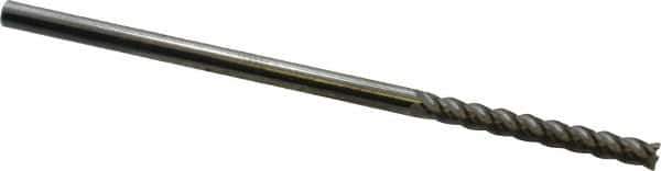 Accupro - 1/8", 1" LOC, 1/8" Shank Diam, 3" OAL, 4 Flute, Solid Carbide Square End Mill - Single End, Uncoated, Spiral Flute, 40° Helix, Centercutting, Right Hand Cut, Right Hand Flute - Exact Tool & Supply
