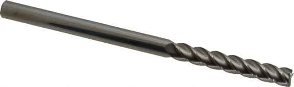 Accupro - 1/4", 1-1/2" LOC, 1/4" Shank Diam, 4" OAL, 4 Flute, Solid Carbide Square End Mill - Single End, Uncoated, Spiral Flute, 40° Helix, Centercutting, Right Hand Cut, Right Hand Flute - Exact Tool & Supply