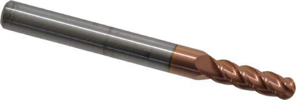 Accupro - 13/64" Diam, 5/8" LOC, 4 Flute Solid Carbide Ball End Mill - TiCN Finish, Single End, 2-1/2" OAL, 1/4" Shank Diam, Spiral Flute - Exact Tool & Supply