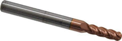 Accupro - 13/64" Diam, 5/8" LOC, 4 Flute Solid Carbide Ball End Mill - TiCN Finish, Single End, 2-1/2" OAL, 1/4" Shank Diam, Spiral Flute - Exact Tool & Supply