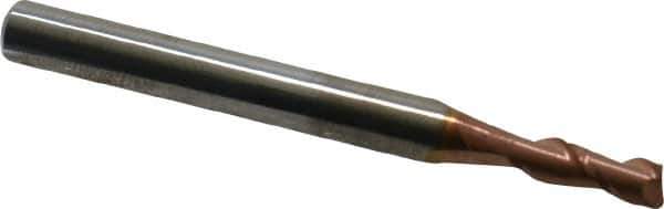 Accupro - 9/64", 3/8" LOC, 3/16" Shank Diam, 2" OAL, 2 Flute, Solid Carbide Square End Mill - Single End, TiCN Finish, Spiral Flute, 40° Helix, Centercutting, Right Hand Cut, Right Hand Flute - Exact Tool & Supply