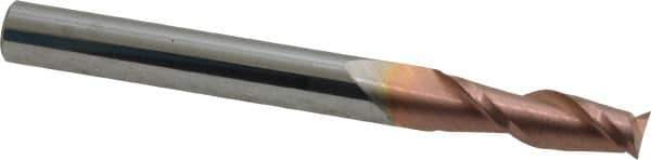 Accupro - 15/64", 3/4" LOC, 1/4" Shank Diam, 2-1/2" OAL, 2 Flute, Solid Carbide Square End Mill - Single End, TiCN Finish, Spiral Flute, 40° Helix, Centercutting, Right Hand Cut, Right Hand Flute - Exact Tool & Supply