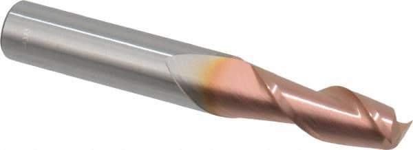 Accupro - 11/32", 7/8" LOC, 3/8" Shank Diam, 2-1/2" OAL, 2 Flute, Solid Carbide Square End Mill - Single End, TiCN Finish, Spiral Flute, 40° Helix, Centercutting, Right Hand Cut, Right Hand Flute - Exact Tool & Supply