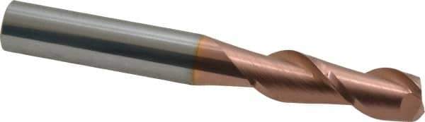 Accupro - 3/8", 1-1/8" LOC, 3/8" Shank Diam, 3" OAL, 2 Flute, Solid Carbide Square End Mill - Single End, TiCN Finish, Spiral Flute, 40° Helix, Centercutting, Right Hand Cut, Right Hand Flute - Exact Tool & Supply