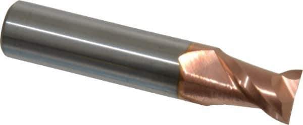 Accupro - 15/32", 5/8" LOC, 1/2" Shank Diam, 2-1/2" OAL, 2 Flute, Solid Carbide Square End Mill - Single End, TiCN Finish, Spiral Flute, 40° Helix, Centercutting, Right Hand Cut, Right Hand Flute - Exact Tool & Supply