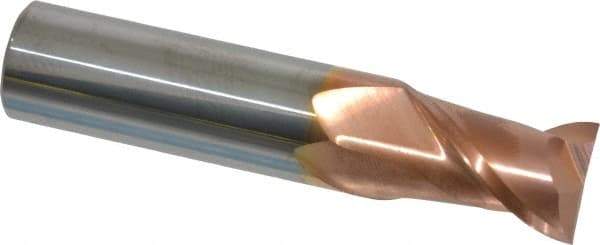 Accupro - 5/8", 7/8" LOC, 5/8" Shank Diam, 3" OAL, 2 Flute, Solid Carbide Square End Mill - Single End, TiCN Finish, Spiral Flute, 40° Helix, Centercutting, Right Hand Cut, Right Hand Flute - Exact Tool & Supply