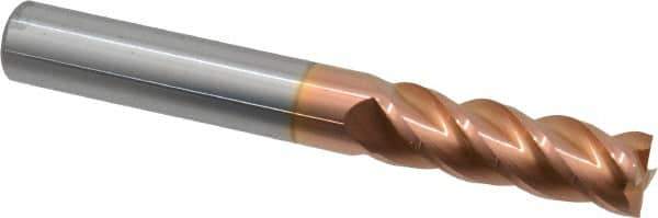 Accupro - 3/8", 1-1/8" LOC, 3/8" Shank Diam, 3" OAL, 4 Flute, Solid Carbide Square End Mill - Single End, TiCN Finish, Spiral Flute, 40° Helix, Centercutting, Right Hand Cut, Right Hand Flute - Exact Tool & Supply
