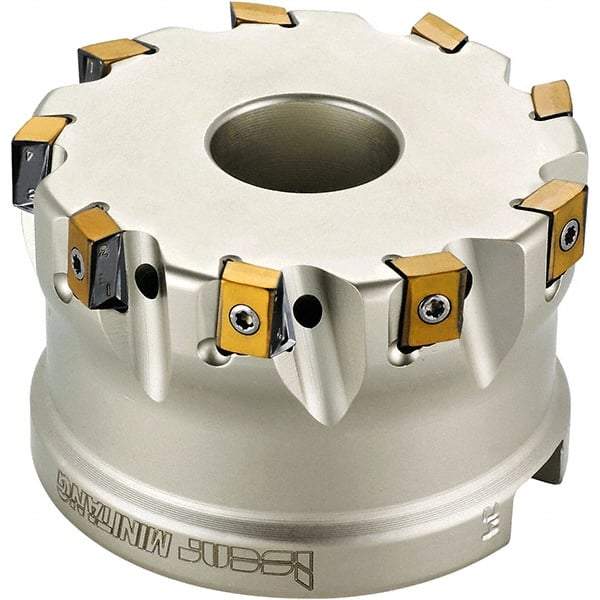 Iscar - 13 Inserts, 4" Cut Diam, 1-1/2" Arbor Diam, 0.492" Max Depth of Cut, Indexable Square-Shoulder Face Mill - 0/90° Lead Angle, 2" High, T490 LN.T 1306 Insert Compatibility, Through Coolant, Series Helitang - Exact Tool & Supply