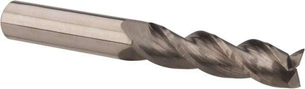 Accupro - 1/2", 2" LOC, 1/2" Shank Diam, 4" OAL, 3 Flute, Solid Carbide Square End Mill - Single End, Uncoated, Spiral Flute, 37° Helix, Centercutting, Right Hand Cut, Right Hand Flute - Exact Tool & Supply