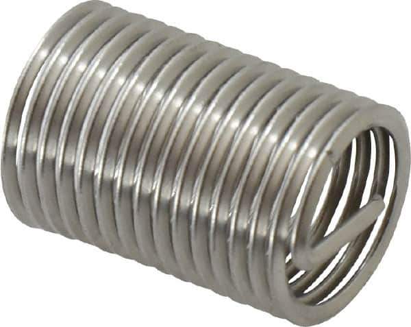 Recoil - 7/16-20 UNF, 7/8" OAL, Free Running Helical Insert - 14-5/8 Free Coils, Tanged, Stainless Steel, Bright Finish, 2D Insert Length - Exact Tool & Supply