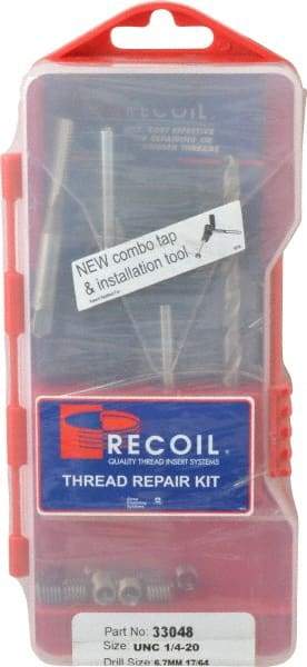 Recoil - 15 Inserts, 1/4-20, 1/4-20 UNC, Thread Repair Kit - 0.375" Insert Length - Exact Tool & Supply
