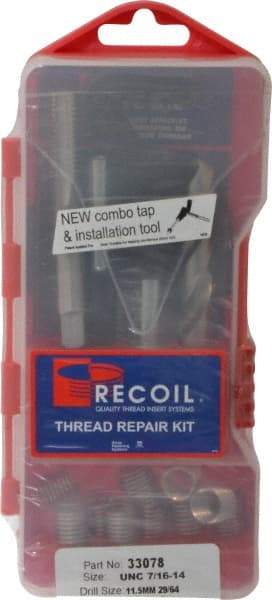 Recoil - 10 Inserts, 7/16-14, 7/16-14 UNC, Thread Repair Kit - 0.656" Insert Length - Exact Tool & Supply