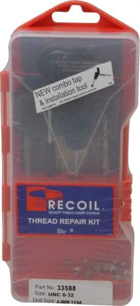 Recoil - 15 Inserts, #8-32, #8-32 UNC, Thread Repair Kit - 0.246" Insert Length - Exact Tool & Supply