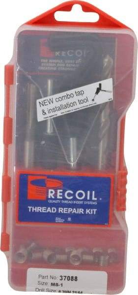 Recoil - 15 Inserts, M8x1.00, M8x1.00 Metric Fine, Thread Repair Kit - 12mm Insert Length - Exact Tool & Supply