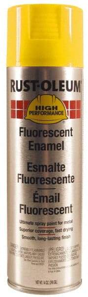 Rust-Oleum - Yellow, 14 oz Net Fill, Fluorescent, Rust Proof Enamel Spray Paint - 10 Sq Ft per Can, 14 oz Container, Use on Rust Proof Paint - Exact Tool & Supply