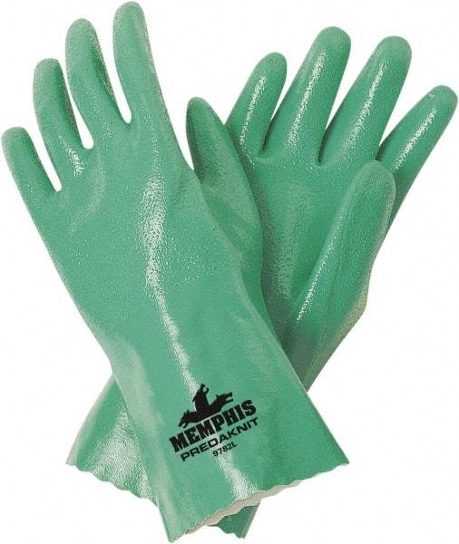 MCR Safety - Size L (9) Nitrile Coated Cotton Blend General Protection Work Gloves - For General Purpose, Gauntlet Cuff, Full Fingered, Green, Paired - Exact Tool & Supply