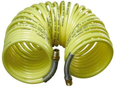 Parker - 3/8" ID, 3/8 Thread, 50' Long, Yellow Nylon Coiled & Self Storing Hose - 225 Max psi, Male Rigid x Male Swivel - Exact Tool & Supply