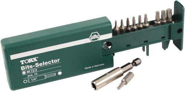 Wiha - 10 Piece, 1/4" Drive Screwdriver Torx Insert Bit Set - T5 to T30 Torx - Exact Tool & Supply
