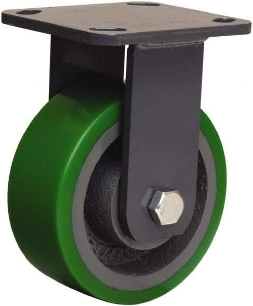 Hamilton - 5" Diam x 2" Wide x 6-1/2" OAH Top Plate Mount Rigid Caster - Polyurethane Mold onto Cast Iron Center, 1,050 Lb Capacity, Sealed Precision Ball Bearing, 4 x 4-1/2" Plate - Exact Tool & Supply