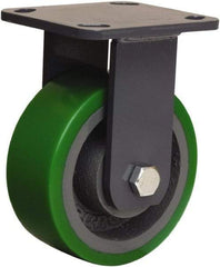 Hamilton - 5" Diam x 2" Wide x 6-1/2" OAH Top Plate Mount Rigid Caster - Polyurethane Mold onto Cast Iron Center, 1,050 Lb Capacity, Sealed Precision Ball Bearing, 4 x 4-1/2" Plate - Exact Tool & Supply