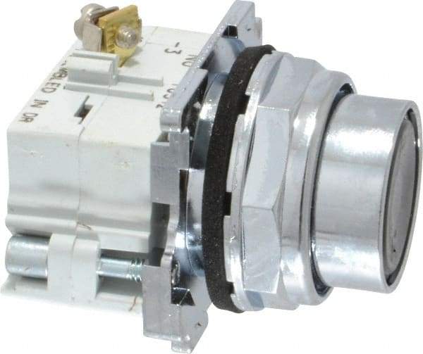 Eaton Cutler-Hammer - 30-1/2mm Mount Hole, Flush, Pushbutton Switch with Contact Block - Round, Black Pushbutton, Nonilluminated, Momentary (MO), Corrosion Resistant, Oiltight and Watertight - Exact Tool & Supply