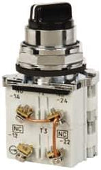 Eaton Cutler-Hammer - 30-1/2mm Mount Hole, 3 Position, Knob Operated, Selector Switch with Contact Blocks - Black, Maintained (MA), Nonilluminated, 2 Contact Blocks, 2NO/2NC, Oil and Watertight - Exact Tool & Supply