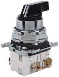 Eaton Cutler-Hammer - 30-1/2mm Mount Hole, 3 Position, Lever Operated, Selector Switch with Contact Blocks - Black, Maintained (MA), Nonilluminated, 1 Contact Block, 2NO, Oil and Watertight - Exact Tool & Supply