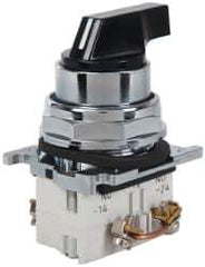 Eaton Cutler-Hammer - 30-1/2mm Mount Hole, 3 Position, Lever Operated, Selector Switch with Contact Blocks - Black, Maintained (MA), Nonilluminated, 1 Contact Block, 2NO, Oil and Watertight - Exact Tool & Supply