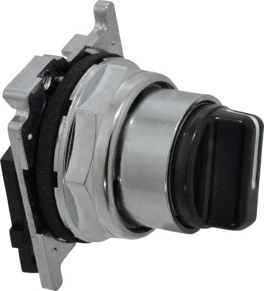 Eaton Cutler-Hammer - 30-1/2mm Mount Hole, 2 Position, Knob Operated, Selector Switch with Cam and Cap - Black, Maintained (MA) - Exact Tool & Supply