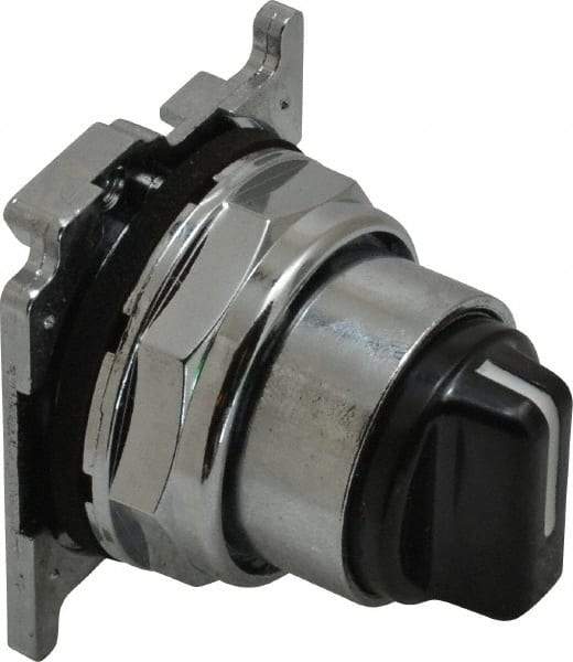Eaton Cutler-Hammer - 30-1/2mm Mount Hole, 3 Position, Knob Operated, Selector Switch with Cam and Cap - Black, Maintained (MA) - Momentary (MO) - Exact Tool & Supply