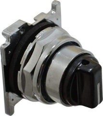Eaton Cutler-Hammer - 30-1/2mm Mount Hole, 3 Position, Knob Operated, Selector Switch with Cam and Cap - Black, Maintained (MA) - Momentary (MO) - Exact Tool & Supply