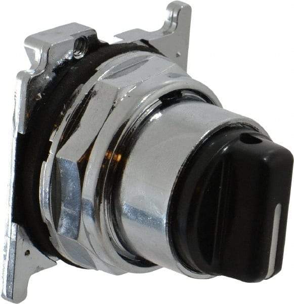 Eaton Cutler-Hammer - 30-1/2mm Mount Hole, 3 Position, Knob Operated, Selector Switch with Cam and Cap - Black, Maintained (MA) - Momentary (MO) - Exact Tool & Supply
