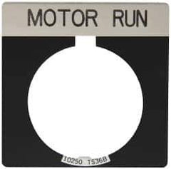 Eaton Cutler-Hammer - Square, Legend Plate - Motor Run - Black Background, 30-1/2mm Hole Diameter - Exact Tool & Supply