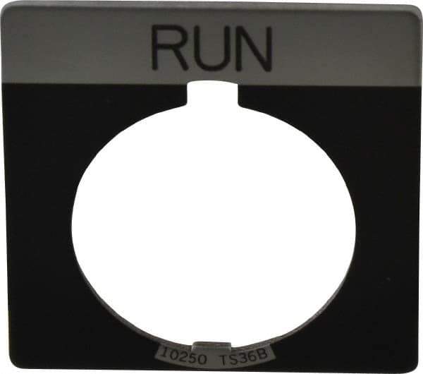 Eaton Cutler-Hammer - Square, Legend Plate - Run - Black Background, 30-1/2mm Hole Diameter - Exact Tool & Supply