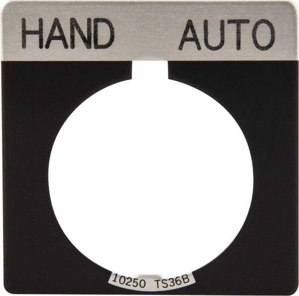 Eaton Cutler-Hammer - Square, Legend Plate - Auto-Off-Hand - Black Background, 30-1/2mm Hole Diameter - Exact Tool & Supply