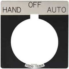 Eaton Cutler-Hammer - Square, Legend Plate - Auto-Off-Hand - Black Background, 30-1/2mm Hole Diameter - Exact Tool & Supply
