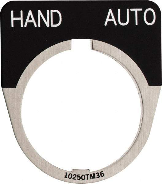 Eaton Cutler-Hammer - Half Round, Legend Plate - Auto-Off-Hand - Black Background, 30-1/2mm Hole Diameter - Exact Tool & Supply