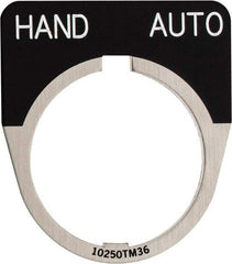 Eaton Cutler-Hammer - Half Round, Legend Plate - Auto-Off-Hand - Black Background, 30-1/2mm Hole Diameter - Exact Tool & Supply