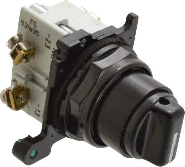 Eaton Cutler-Hammer - 30-1/2mm Mount Hole, 3 Position, Knob Operated, Selector Switch with Contact Blocks - Black, Maintained (MA), NO/NC - Exact Tool & Supply