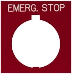 Eaton Cutler-Hammer - Square, Legend Plate - Emergency Stop - Red Background, 30-1/2mm Hole Diameter, 1.77 Inch Square - Exact Tool & Supply