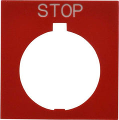 Eaton Cutler-Hammer - Square, Legend Plate - Stop - Red Background, 30-1/2mm Hole Diameter, 1.77 Inch Square - Exact Tool & Supply