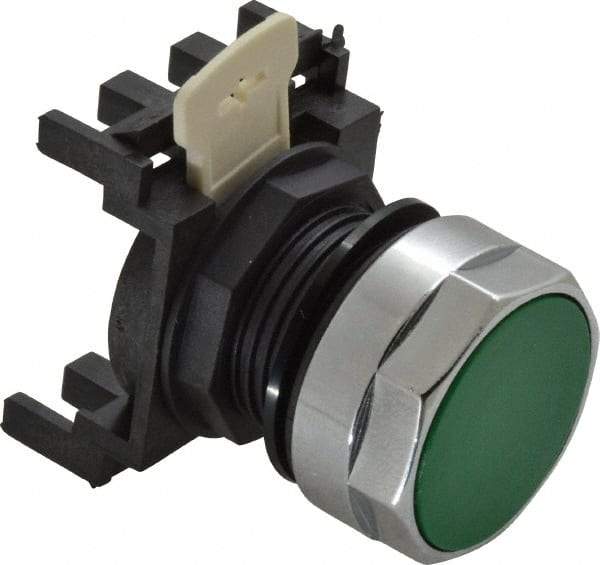 Eaton Cutler-Hammer - 25mm Mount Hole, Flush, Pushbutton Switch Only - Round, Green Pushbutton, Nonilluminated, Momentary (MO) - Exact Tool & Supply