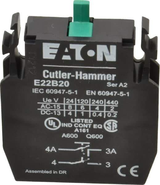 Eaton Cutler-Hammer - 2NO, Electrical Switch Contact Block - 22-1/2mm Hole, For Use with Indicating Lights, Pushbuttons - Exact Tool & Supply