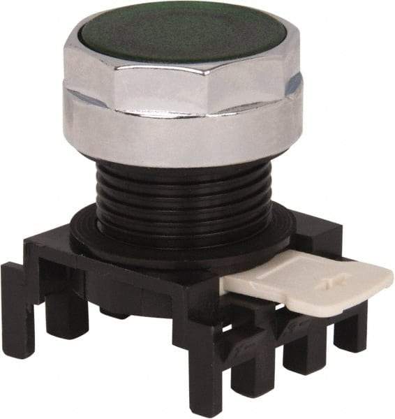 Eaton Cutler-Hammer - 25mm Mount Hole, Flush, Pushbutton Switch Only - Round, Green Pushbutton, Illuminated, Momentary (MO) - Exact Tool & Supply