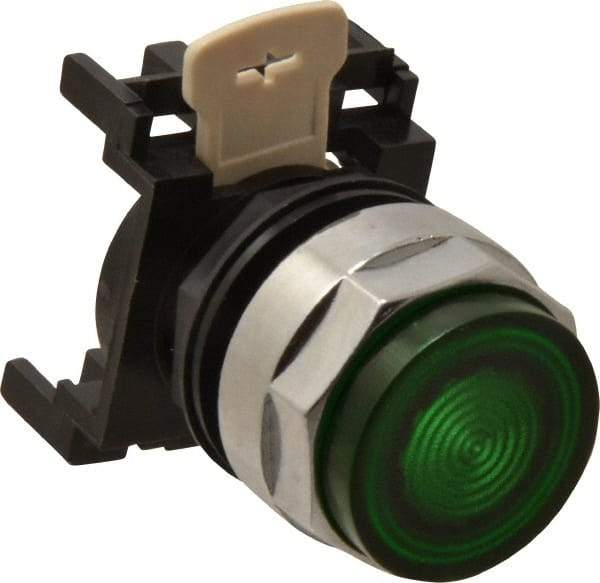 Eaton Cutler-Hammer - 25mm Mount Hole, Extended Straight, Pushbutton Switch Only - Round, Green Pushbutton, Illuminated, Momentary (MO) - Exact Tool & Supply